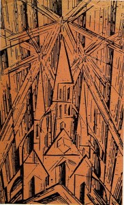 "La catedral", grabado en madera, (xilografía), de Lyonel Feininger. 1.919